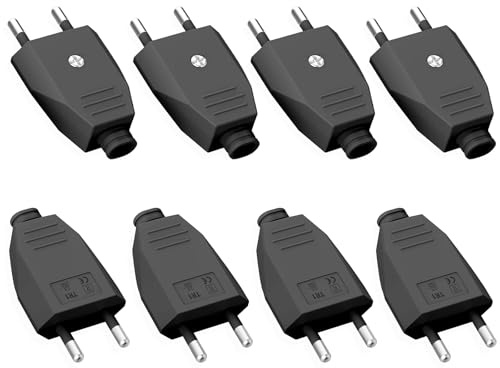 8 Stück Eurostecker Flach, Schuko Kupplung Flach 250V 2,5A, Stromstecker, Eurostecker Flach, Flachstecker, Schuko Stecker Flach (250V, 2.5A), Schuko Stecker Europäischer Stecker (Schwarz)