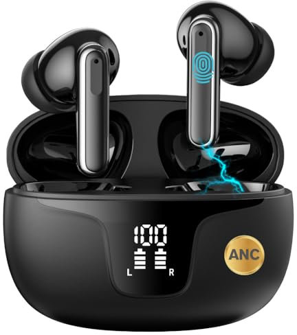 ePalZoneXP Wireless Earbuds Bluetooth 5.3 Headphones with 4 Noise Cancelling Mics, ANC ENC, HiFi Stereo Sound, LED Power Display, 40H Playtime – True Wireless Earphones UK (ANC+ENC, Black)