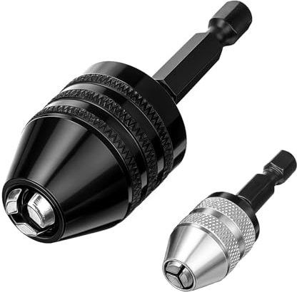 2 PCS Keyless Drill Chuck for Impact Driver, 1/4 Inch Hex Shank Drill Chuck Fast Change Converter Extension Drills Bit Adapter Keyless Chucks, Chucks Conversion Adapter in (0.6-8mm,0.3-3.6mm)