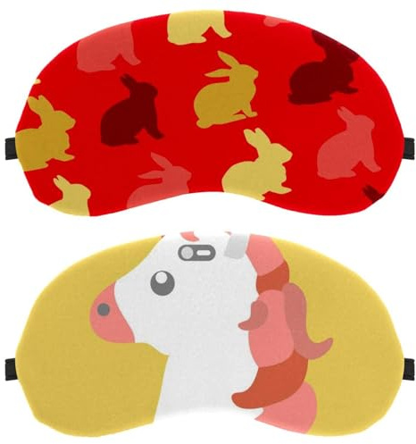 Schlafmaske mit niedlichen Tiermotiven, Einhorn-Schlafmaske, Augenmaske für Männer und Frauen, kein Druck, Nachtaugenabdeckung, atmungsaktive Schlafmaske, lichtblockierend, 2 Stück