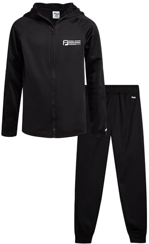 Fila Tuta da ginnastica per ragazzi – 2 pezzi Athletic Performance Tricot Full Zip Track Jacket e pantaloni della tuta per ragazzi, Inchiostro nero., 14-16