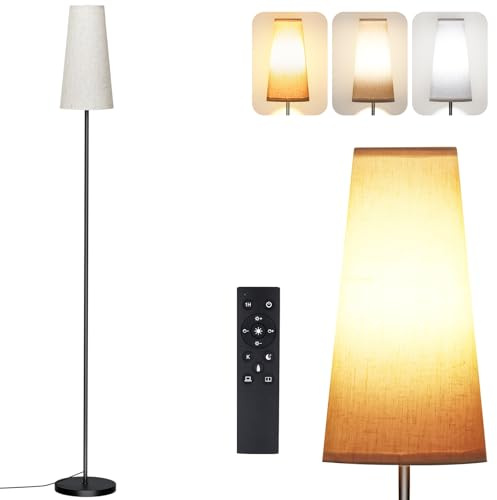 LED Floor Lamp with Lampshade, 67 Modern Reading Standing Lamps with Remote Control, 3 Color Temperature, Brightness Levels, Standard Tall Lamps for Living Room, Bedroom, Office(9W Bulb Included)
