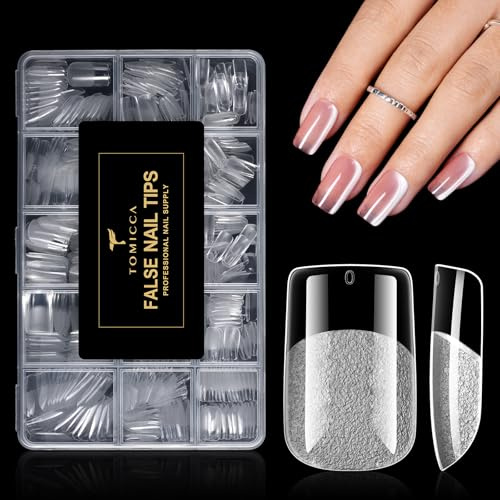 TOMICCA 510 Pièces Capsule Americaine Ongle Carrée Courte 15 Tailles | Capsules Ongles Gel Couverture Complète, Ultra-Mat plus Résistante, Faux Ongles Pourextension D'ongles Nail Art Salon