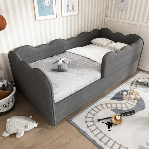 Arhatreya Bäddsoffa, 90 x 190 cm, bäddsoffa med utdragbar säng, stoppsäng med ribbotten, barnsäng, dagsäng för gästrum, sovrum (utan madrass), linne, grå