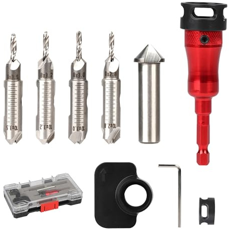 Metal Countersink Drill Bit Set 10-in-1 with Depth Stop, 4 Reversible Heads & Vertical Pilot Adjustable - Hex Shank & Phillips Bit for Hardened Steel/Woodworking