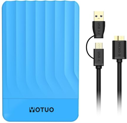 YOTUO Disque dur externe externe 750 Go USB 3.0 et USB-C pour PC, Mac, ordinateur de bureau, ordinateur portable, smartphone, PS4, Xbox One, Xbox 360, Office & Game Blue