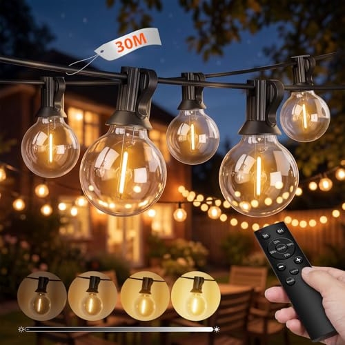 litogo 2 Stück Lichterkette Außen mit Fernbedienung, 30M LED Outdoor Lichterkette Strom mit Dimmbar & Timer, Wetterfest Lichterketten G40 Glühbirnen für Balkon Garten Party Terrasse, Warmweiß