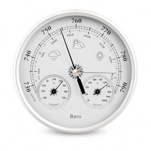 Telituny thermomètre baromètre hygromètre 3 en 1, baromètre mural 13 cm | Grande station météo mécanique, Baromètre Intérieur en alliage d’aluminium au design classique, pour maison, bureau, jardin