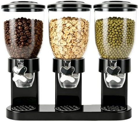 Cereal Dispenser Countertop, 2 l matdispenser, müslidispenser, lufttät behållare för müsli, ris, korn, godis, kaffebönor, 29 x 35 x 16 cm majsflingor dispenser & söt dispenser (svart trippel)