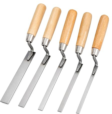 5 Pcs Finger Pointing Trowel Set, 6/8/10/12/15mm Steel Cement Tool | Steel Wood, Tuck Pointer Trowel Flat Stiff Pointing Trowel, for Builders DIY Brick Gap Repairs