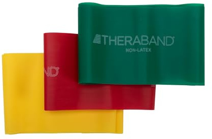 THERABAND Resistance Bands Set, Beginner Kit, Yellow, Red, Green, Non-Latex Elastic Bands for Exercise & Physical Therapy, Strength Training for Upper & Lower Body Fitness