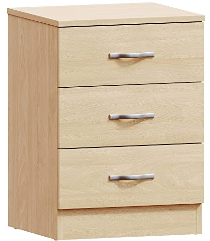 Vida Designs comodino in pino, con 3 cassetti, maniglie e guide in metallo