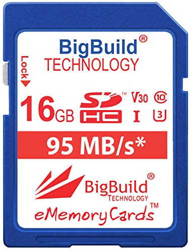 BigBuild Technology 16 Go UHS-I U3 95Mo/s Carte mémoire pour Canon EOS 1200D, 1300D, 2000D, 200D, 4000D, 5DS, 5DS R, 77D, 800D, 80D, 9000D, 5D Mark IV, 6D Mark II, M100, M3, M5, M50, M6, R Caméra