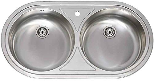 Practic 691014 Fregadero Inox Serie Lujo, 2 Senos con Válvula Grande y Orificio, 84 x 44 cm