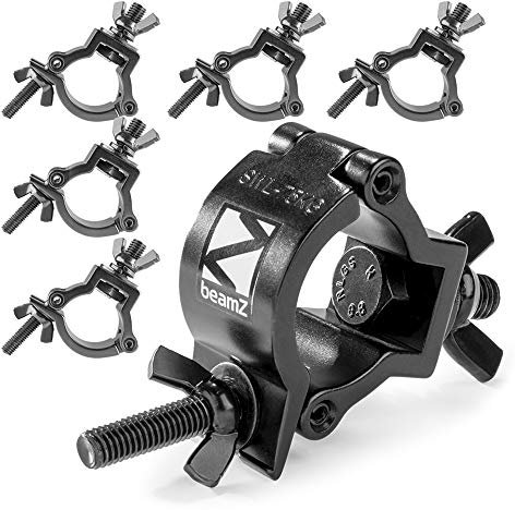 6x BeamZ BC38B-75 Half Coupler Clamps, 75kg Compact Aluminium Truss Lighting O-Clamps 37-40mm, Heavy-Duty Black Stage Mount Kit for DJ, Events & Lighting Rigs