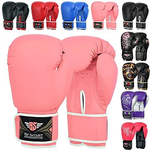 Be Smart Kids Boxing Gloves 4oz 6oz Training Gloves for Children Sparring Boxing Gloves Junior Training Mitts Punch PU Leather MMA Youth (Pink Plain, 4 Oz)