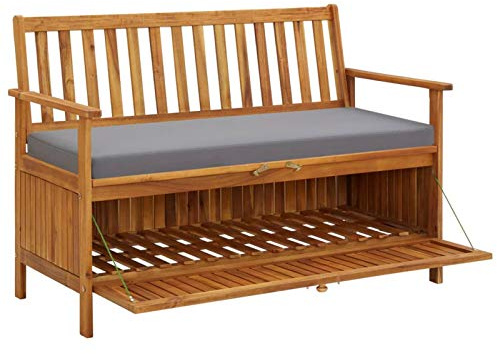 Festnight Gartenbank mit Stauraum 120 cm 2 Sitzer Sitzbank Truhenbank Kissenbox Aufbewahrungsbank Balkon Bank Kissentruhe Gartentruhe für Garten Balkon Outdoor Terrasse, Massivholz Akazie