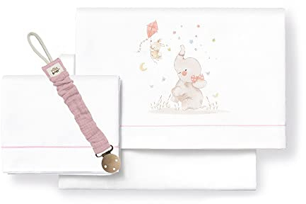 Danielstore | Juego de sábanas Cuna Modelo sabanas Cuna 60x120 cm, Rosa, 100% algodón, 3 Piezas | Dibujo Animado, Bajera Ajustable, Funda Almohada | Suave y Transpirable para bebé