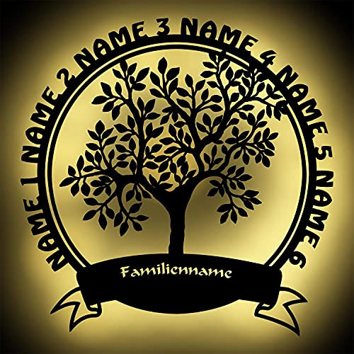 Namofactur personalisierte Lebensbaum-Lampe aus Holz mit LED-Licht | Mit Wunschname, in verschiedenen Farben wählbar und als stimmungsvolle Beleuchtung für Wohn- oder Schlafzimmer geeignet