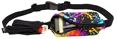 SPIbelt Erwachsene Double Pocket Running Belt, Damen Herren, erweiterbare Taschen, verstellbare Taille, keine Bounce, Rave mit Reißverschluss, Schwarz, 20,3 x 5,1 cm