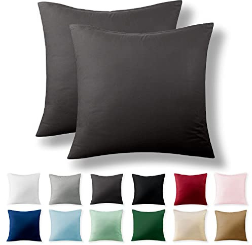 Alreya 2er-Set Renforcé Kissenbezug 80 x 80 cm - 100% Baumwolle mit Reißverschluss, Superweicher Kopfkissenbezug 80x80, Kissenhülle, Anthrazit, nur Kissenbezug