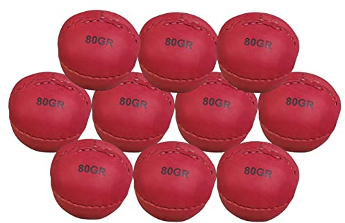 Lisaro Wurfball 10er Set aus Leder 80gramm weiß. oder 80gramm rot Wurf Ball – Schlagball ideal für Bundesjugendspiele für Schulen, Vereine und Wettkämpfe, Wurfübungen