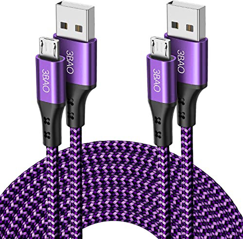3BAO Câble Micro USB,[1m 2m /Lot de 2] Nylon Tressé Câble USB A vers Micro Compatible avec Appareils Android,Samsung Galaxy S6 edge S7 S5 J7 J6 J5 J3,PS4 Manette,Huawei,Kindle, Nokia,Sony, LG,Xiaomi