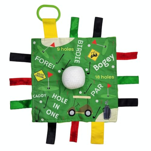 Baby Jack & Co 10x10” Golf Ball Sports Lovey Sensory Plush Blanket - Tag Toys for Sensory Play - Travel Stroller Toy - Learn Shapes, Letters & Colors - Sports Gift Educational and Soother