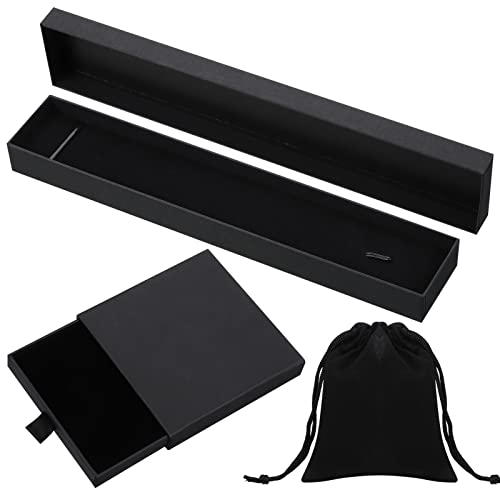 FRIUSATE Jewelry Present Box With Velvet Bag - Necklace, Bracelet, Earring Organizer - Black Kraft Jewellery Gift Box for Birthday, Xmas Wrapping