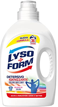 Lysoform, Detersivo Igienizzante Colori Brillanti, Detersivo Liquido Lavatrice per una Pulizia Profonda e Pulito Sicuro, Specifico per Capi Colorati, Fragranza Fresco Pulito, Confezione da 36 Lavaggi