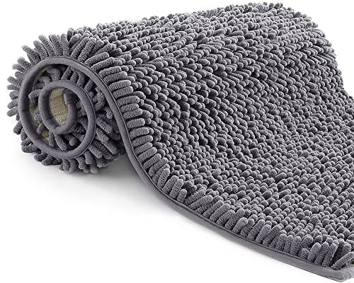 Poligono Tappeto Bagno in Microfibra, Tappeto Pelo Lungo 40x60 cm, Tappetini per WC, Morbido, Antiscivolo,Grigio scuro