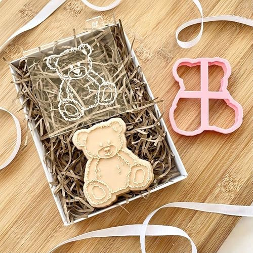 LissieLou Cortador de galletas con diseño de oso de peluche para baby shower, color rosa claro/transparente