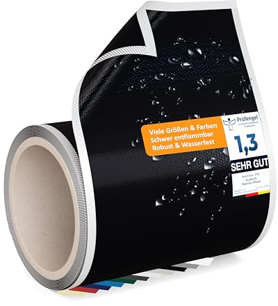 Flickly® Selbstklebende Reparatur Flicken | LKW, Anhänger, Zelt, Markisen, Camping, Sonnenschirme, Pool | in vielen Farben erhältlich | 2,5 m x 100 mm | (RAL9005) Schwarz