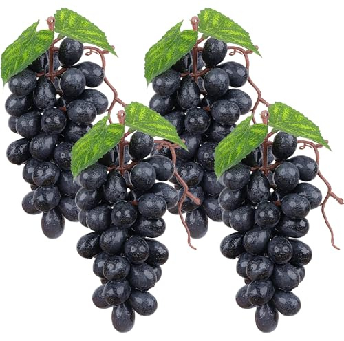Meiwlong 4 grappoli di plastica artificiale finta uva nera con viti ghirlanda decorazione cantina fattoria tavolo frutta modello fatto a mano fotografia puntelli