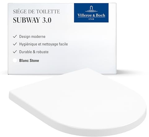 Villeroy & Boch Subway 3.0 abattant WC - Couvercle WC Stone White Matt Duroplast robuste - Abattant toilettes avec charnières acier inox. - Couvercle waters résis. forme de D - Pièce rech. Originale