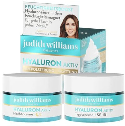 Judith Williams Cosmetics – Gesichtscreme Hyaluron Aktiv Tagescreme LSF15 & Nachtcreme 2x50 ml Set – Gesichtspflege-Bundle mit straffender Anti-Aging Feuchtigkeitspflege, gegen trockene Haut & Falten