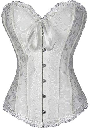 Edhomenn Women's Plus Size Corset Gothic Lingerie Satin Lace up Boned Overbust Bustier Waist Cincher Body Shaping Retro Bustier (01 White, S)
