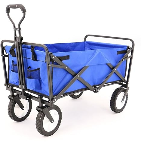 Bollerwagen Faltbar Klappbarer Gartenwagen Mit 4 Rädern, Robuster Wagen, Einkaufswagen Für Outdoor-Camping, Angeln, Zugwagen Gartenwagen (Color : Blu)