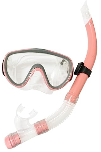 Taucherbrille Tauchmasken Schnorchelset Schnorchelmaske Silikon Dry Top Schnorchel Combo gehärtete Glaslinse Schnorcheln Tauchmaske (Color : Rosa, Size : 26cm*15cm*18cm)