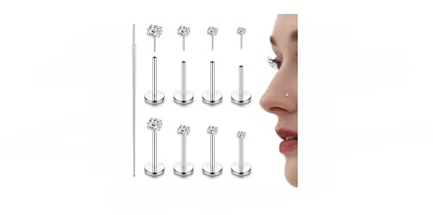 LOLIAS 14K Gold Filled Threadless Nose Studs CZ Nose Rings for Women Men 316L Surgical Steel Labret Studs Lip Rings Push in Flat Back Stud Earrings CZ Nose Nostril Tragus Helix Piercing Jewelry