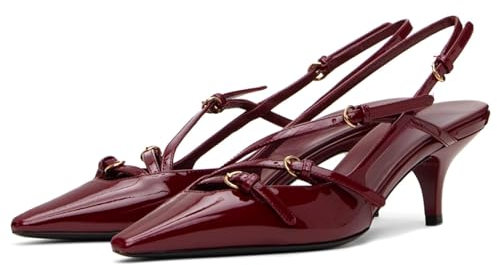 MICIFA Slingback-Pumps für Damen, spitzer Zehenbereich, Stiletto-Absätze, Schlupfpumps mit Schnallenriemen, Kleid, Arbeit, Sandalen mit Absatz, 2-Burgunderrot, 40.5 EU