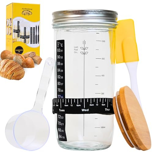 AirBaking Essentials Rustic Fermenting Jar, 25 Oz (730ml), Glass, Round, Screw Top, Reusable, Dishwasher & Microwave Safe, Bread Fermentation Kit
