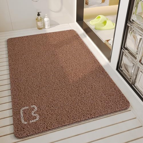 Rutschfeste, weiche strukturierte Duschmatte für Badezimmer, Nassdusche, bequemer, langlebiger Badteppich, Luffa, schnell trocknende Badewannenmatte (Braun, 60 x 90 cm)