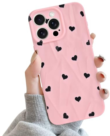 Newseego Custodia Compatibile con iPhone 15 Pro Max, Cuore Nero Simpatico Amore Tinfoil Texture Ragazze Donne Morbido TPU Profilo Sottile Cover Antiscivolo Antiurto per iPhone 15 Pro Max-Rosa