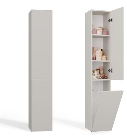 ADGO Badezimmerschrank mit wäschekorb TON Kashmir - Kleiderschrank - Badezimmermöbel - Badezimmerregal - Aufbewahrungsschrank - Bad Hochschrank - Badezimmerschrank Hoch - Mehrzweckschrank