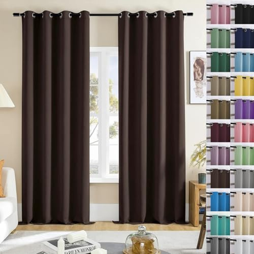 WUXXIANG Rideau Occultant 2 Pièces 90 x 70 cm Isolant Phonique et Thermique, Opaques Rideaux Isolants Thermiques, avec Cravates, pour Cuisine Chambre, ‎Marron