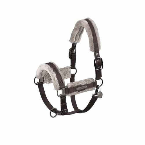 Eskadron Pferde Halfter Double Pin Girth Fauxfur Teak Brown Platinum 2024, Größe:P1