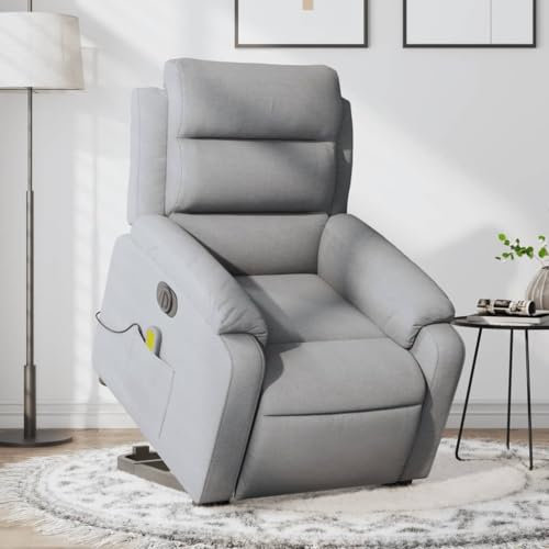 Homgoday Elektrischer Massagesessel mit Aufstehhilfe, Relaxsessel Aufstehsessel Fernsehsessel Seniorensessel mit Liegefunktion, TV Sessel Ruhesessel für Wohnzimmer Hellgrau Stoff