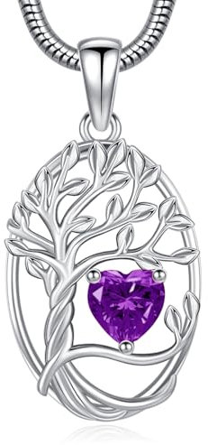 Eusense Collier Arbre de Vie Pendentif Pierre de Naissance Février Collier Coeur Cuivre Pendentif Arbre de Vie Bijoux Cadeau pour Femmes Dames