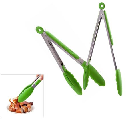 Kitchen Tongs | Set of 2 – 9 inch & 12 inch | Stainless Steel Food Tongs | Premium Locking | Non-Stick Tongs | Cooking Tongs | BBQ | Grilling | Salad Tong | BPA Free